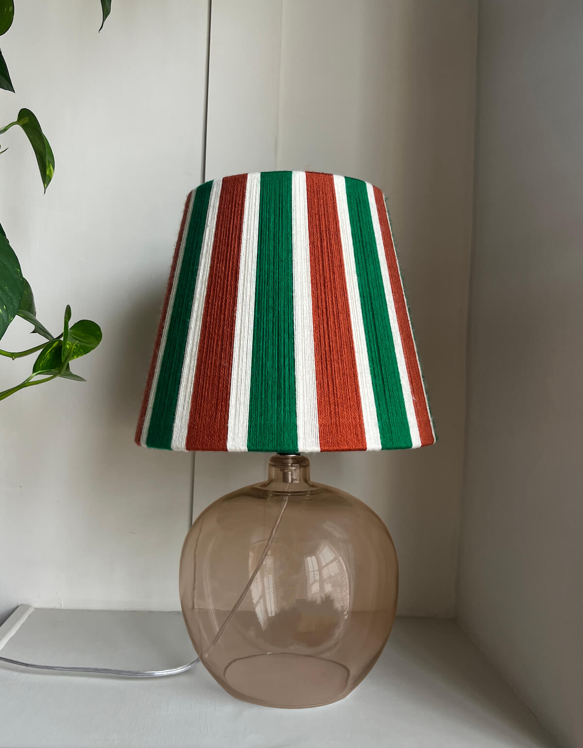 Rust, Ecru & Jade Green Striped Yarn Drum Lampshade