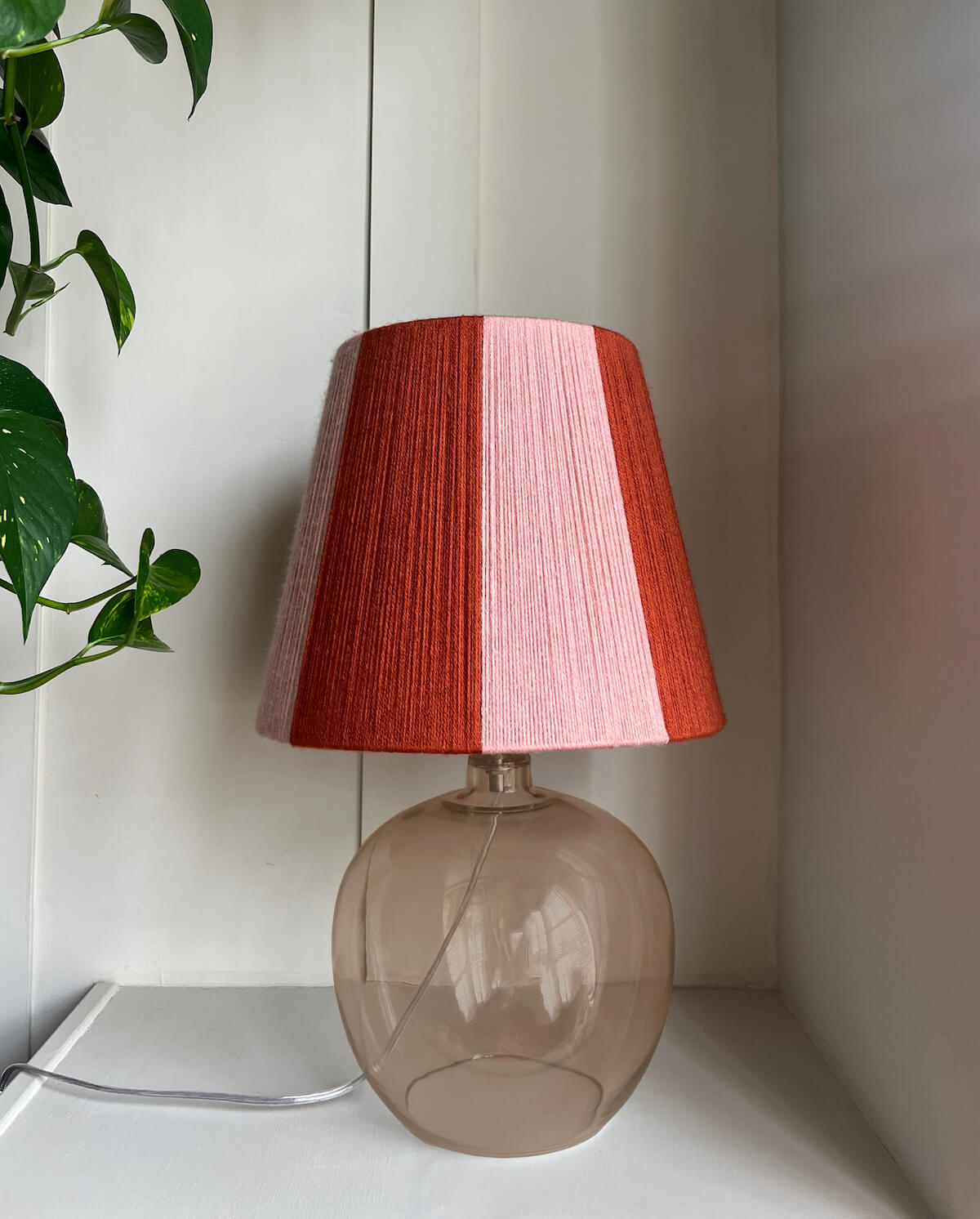 Rust & Peony Pink Yarn Striped Drum Lampshade