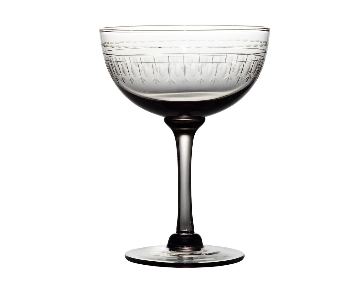 four smoky crystal champagne saucers with ovals design