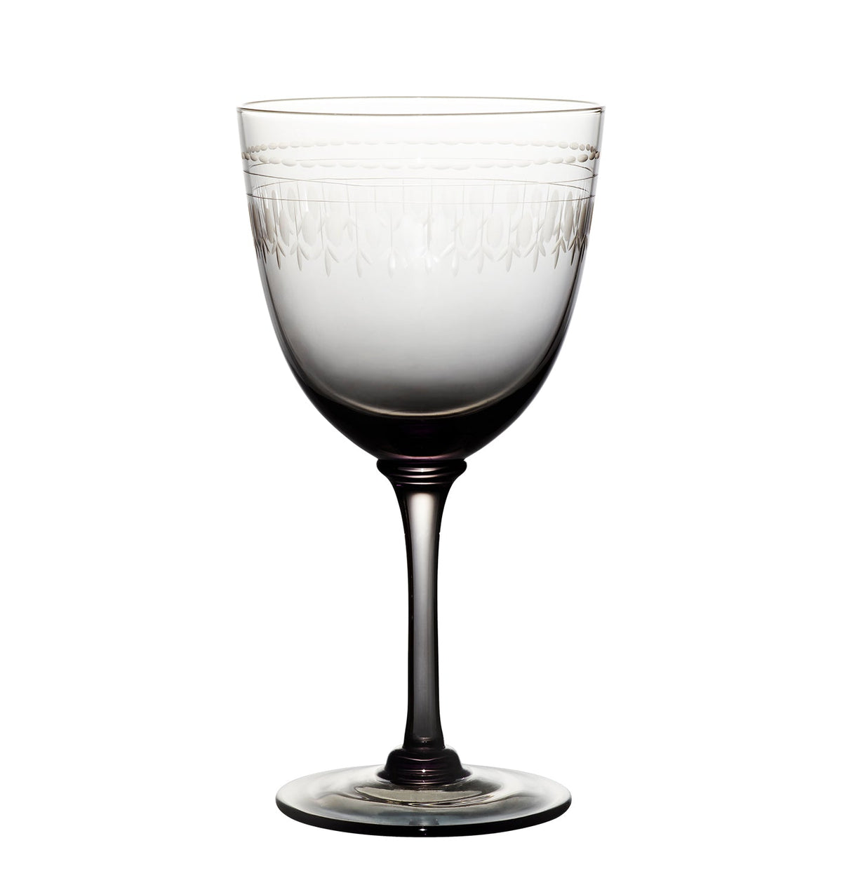 four smoky crystal wine glasses with ovals design