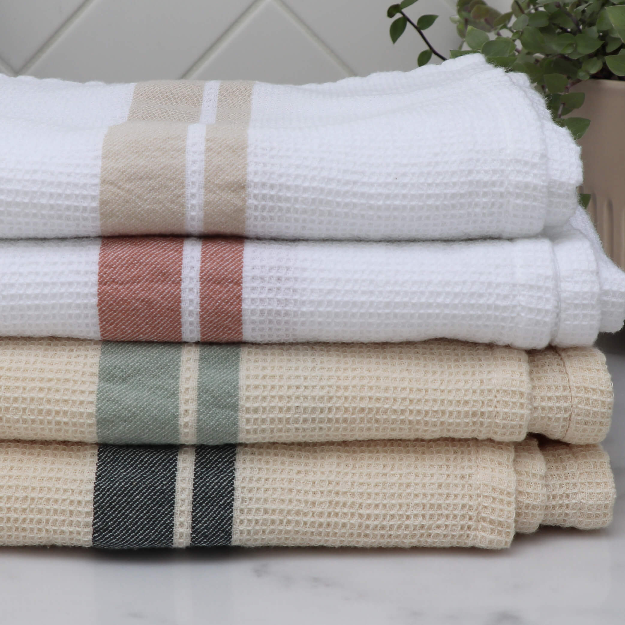 White Stripe Soft Waffle Cotton Hand Towels