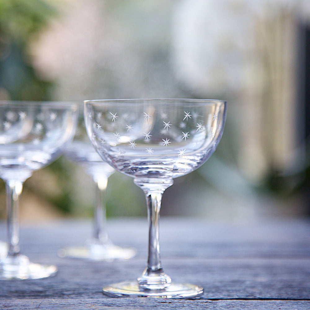 Crystal Champagne Saucers with Stars Design