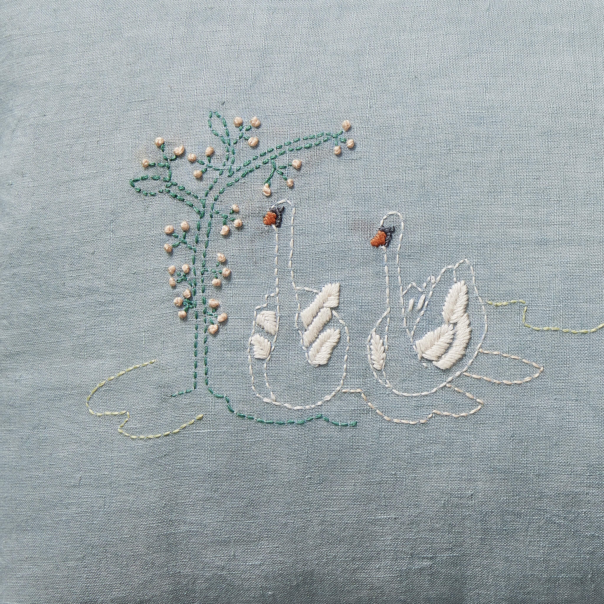 Swan  Embroidered Linen Cushion