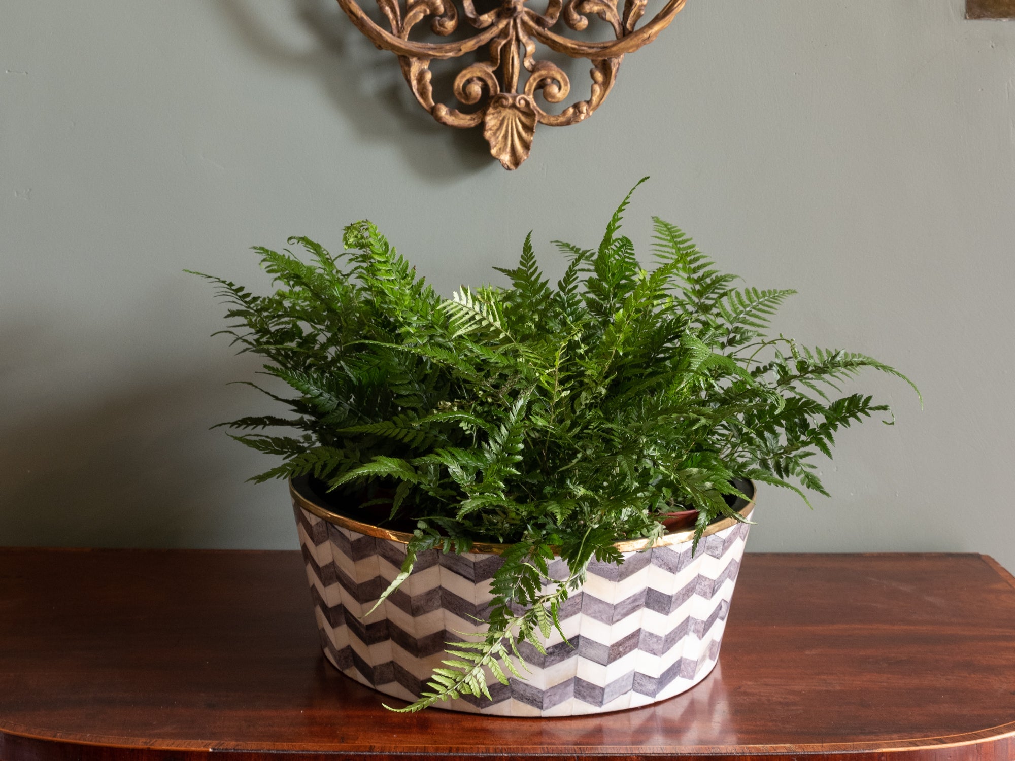 Round Inlay Planter | Large | Charcoal Grey | Chevron