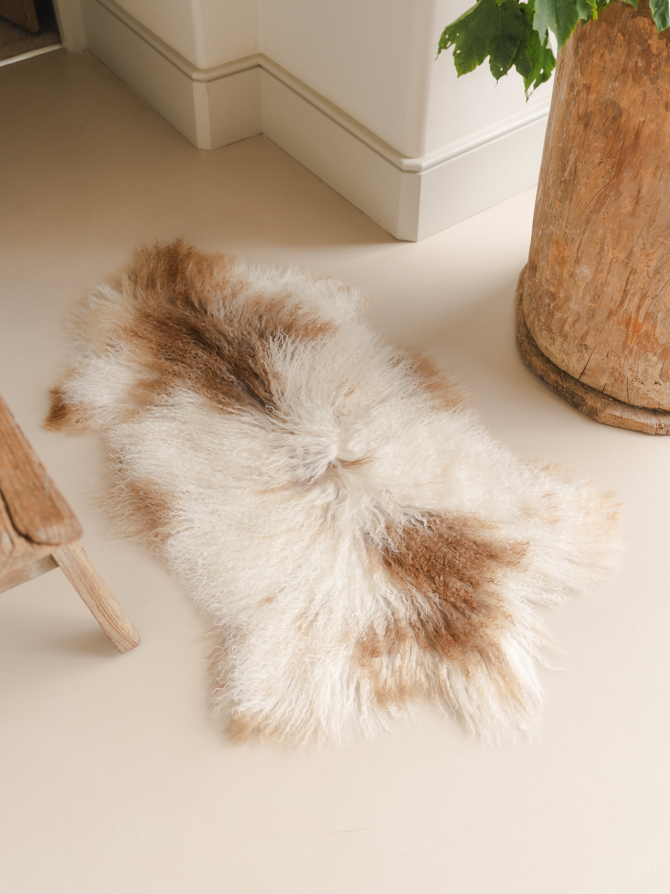 Tibetan Sheepskin Rug - White & Brown