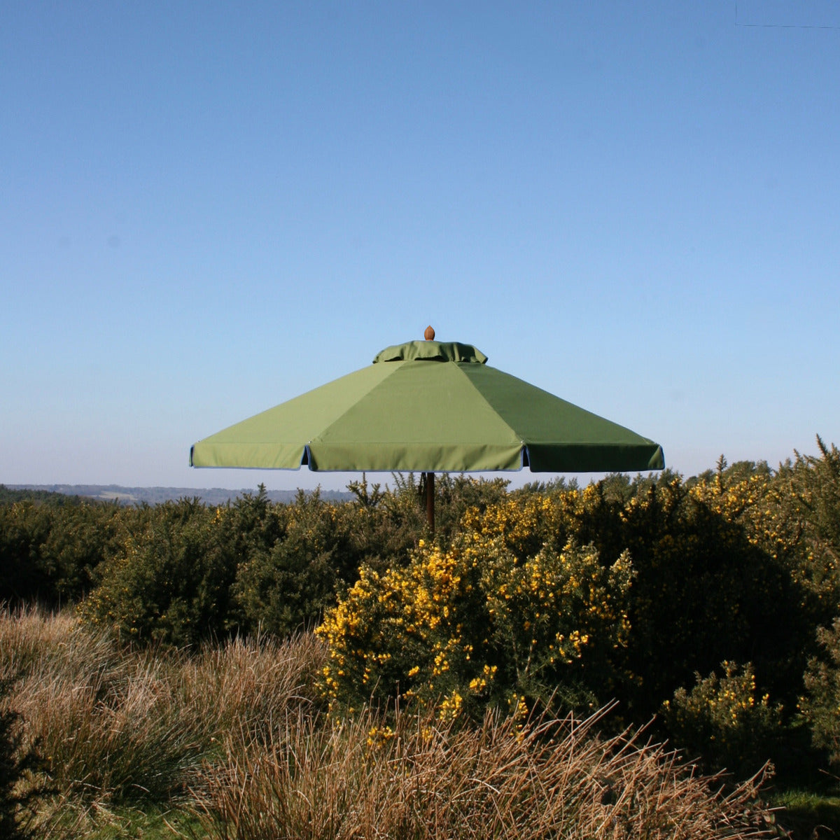 Parasol with contrast colour trim valance