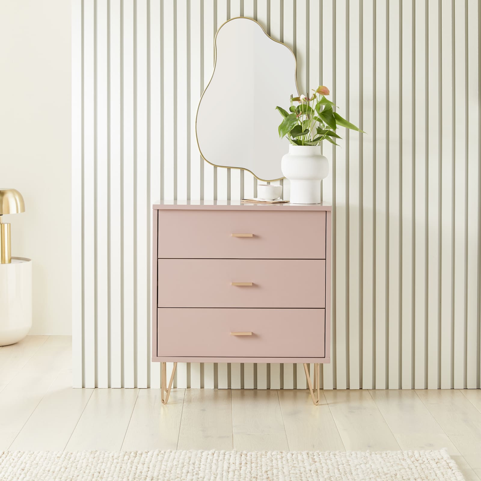 Monroe Solid Wood Pink Chest of 3 Drawers