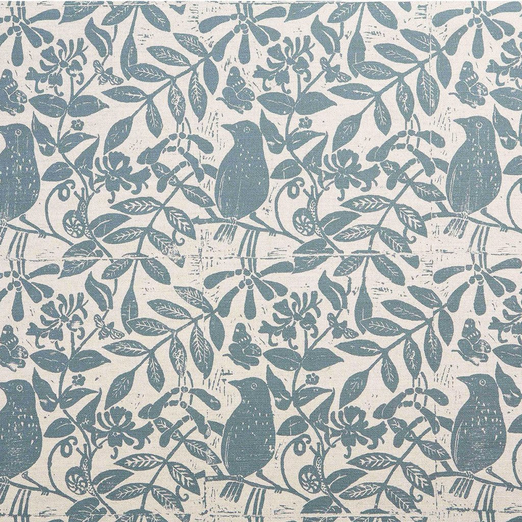 Birds & Bees Printed Fabric Linen/Cotton Petrol