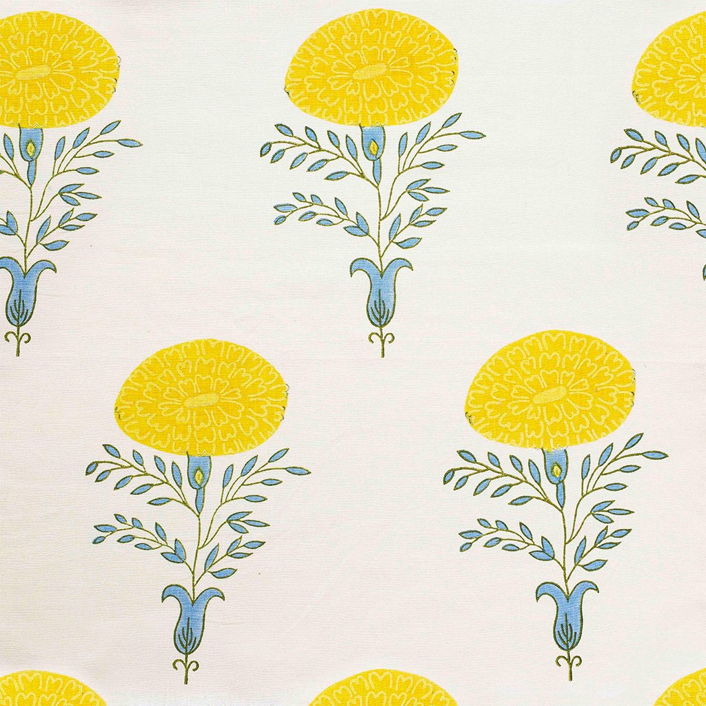 Marigold Block printed Fabric Linen Yellow