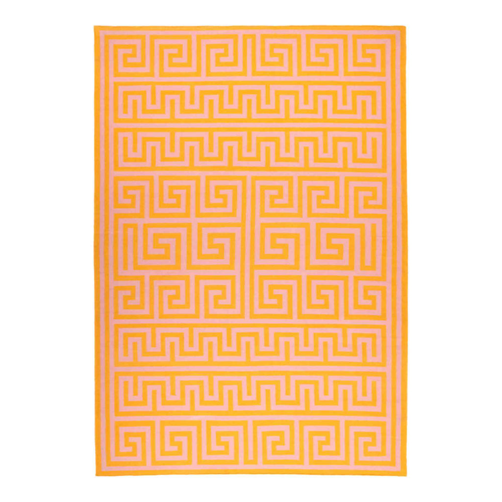 Meandros Mediterranean Motif Flatweave Wool Rug & Pink Designed Adam Furman