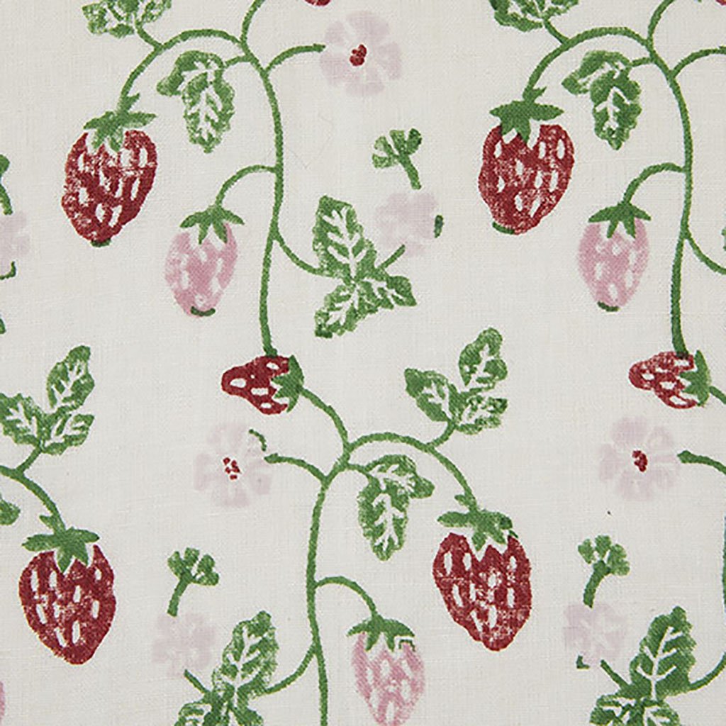 Strawberry Block printed Fabric Linen/Cotton Grass