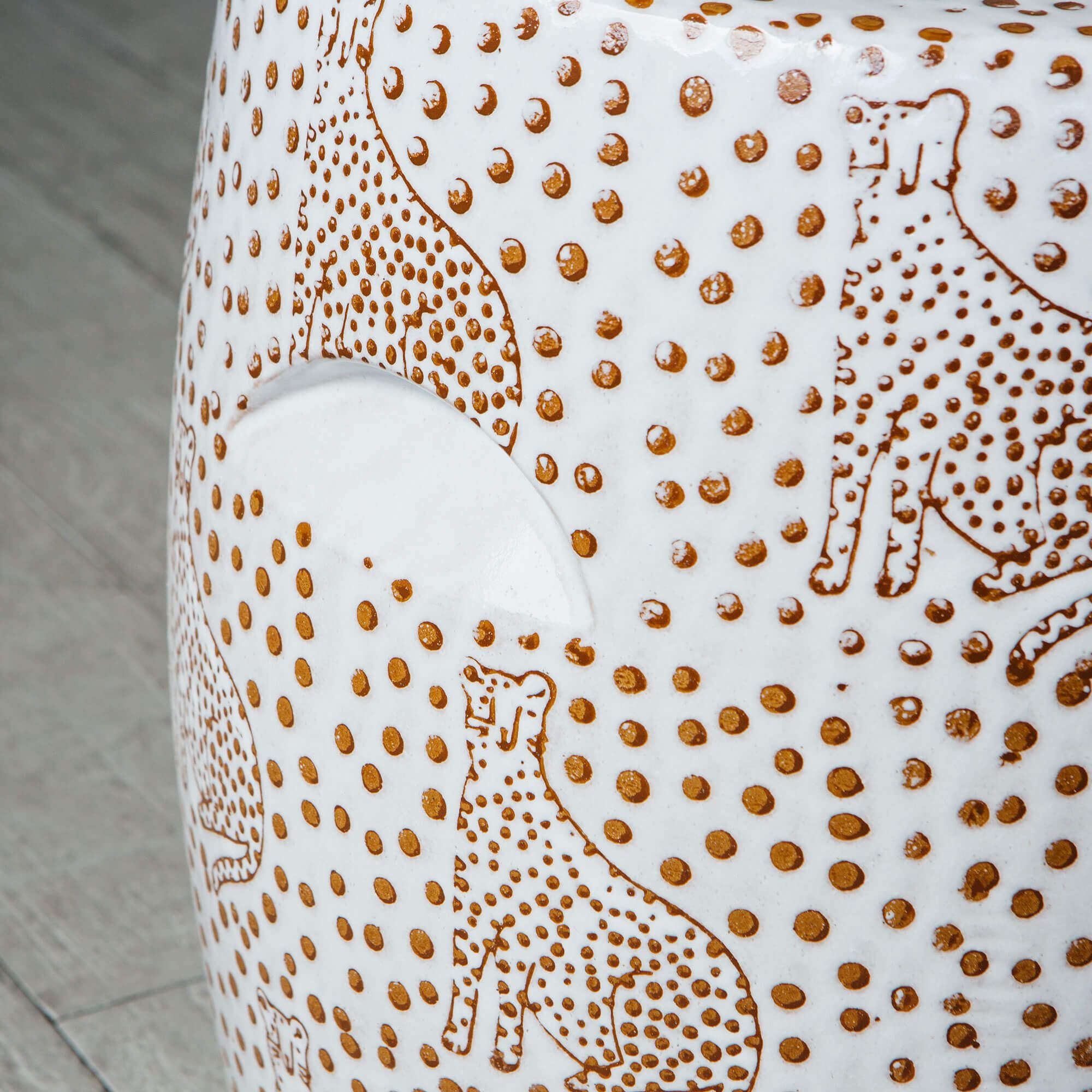 Leopard White Ceramic Stool