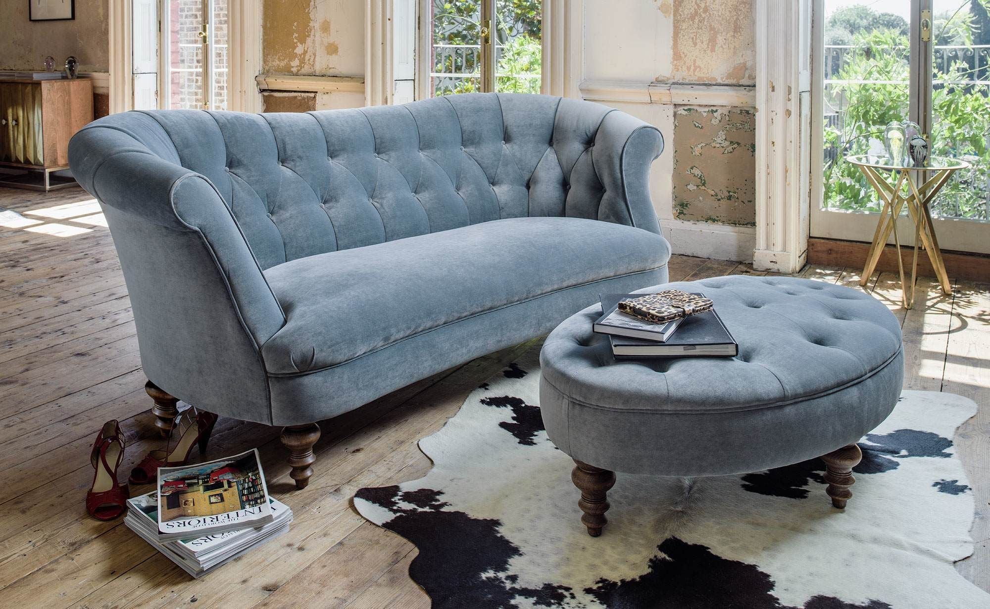 Diana Blue Savoy Stain Guarded Velvet Sofa