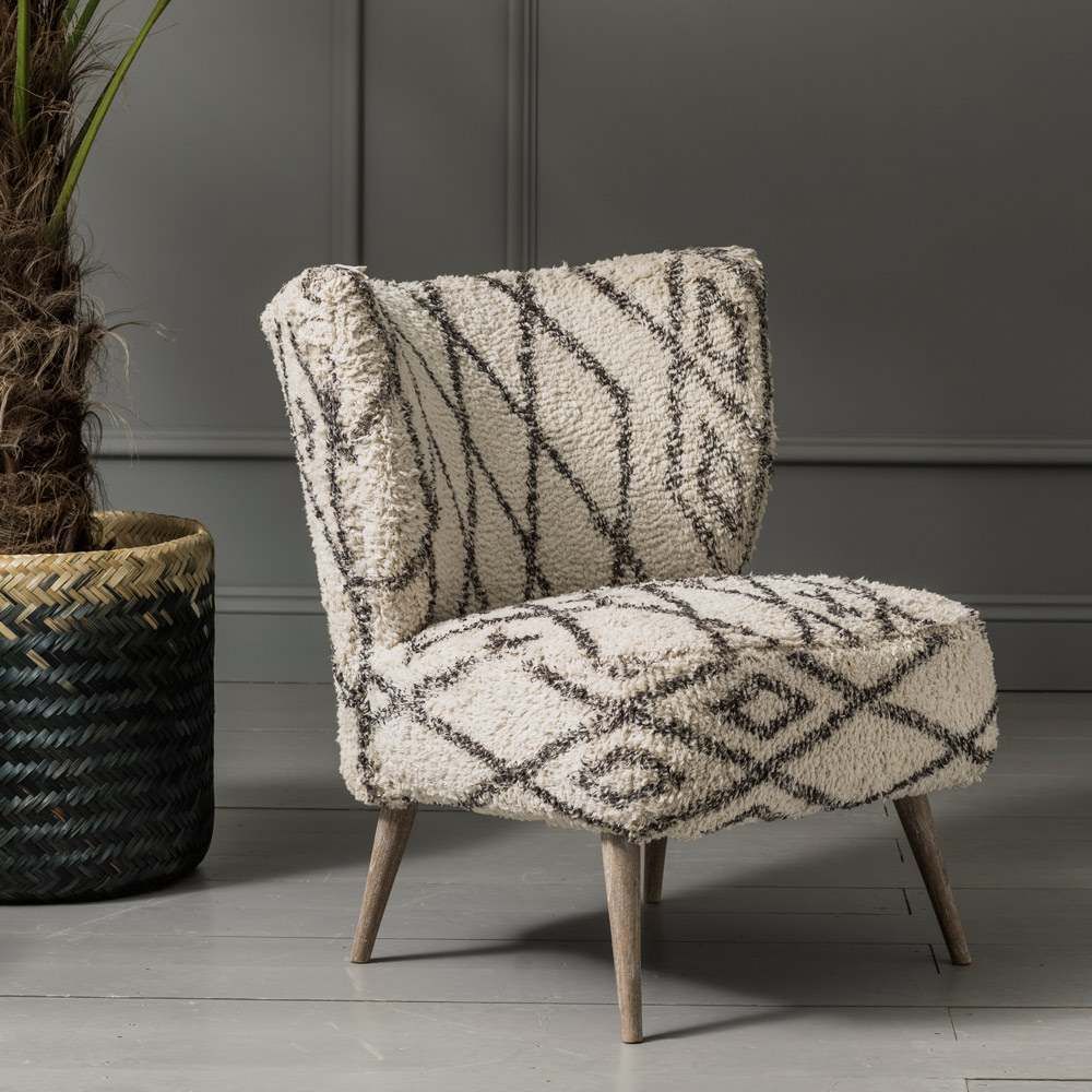 Mina Black & White Upholstered Teak Wood Chair