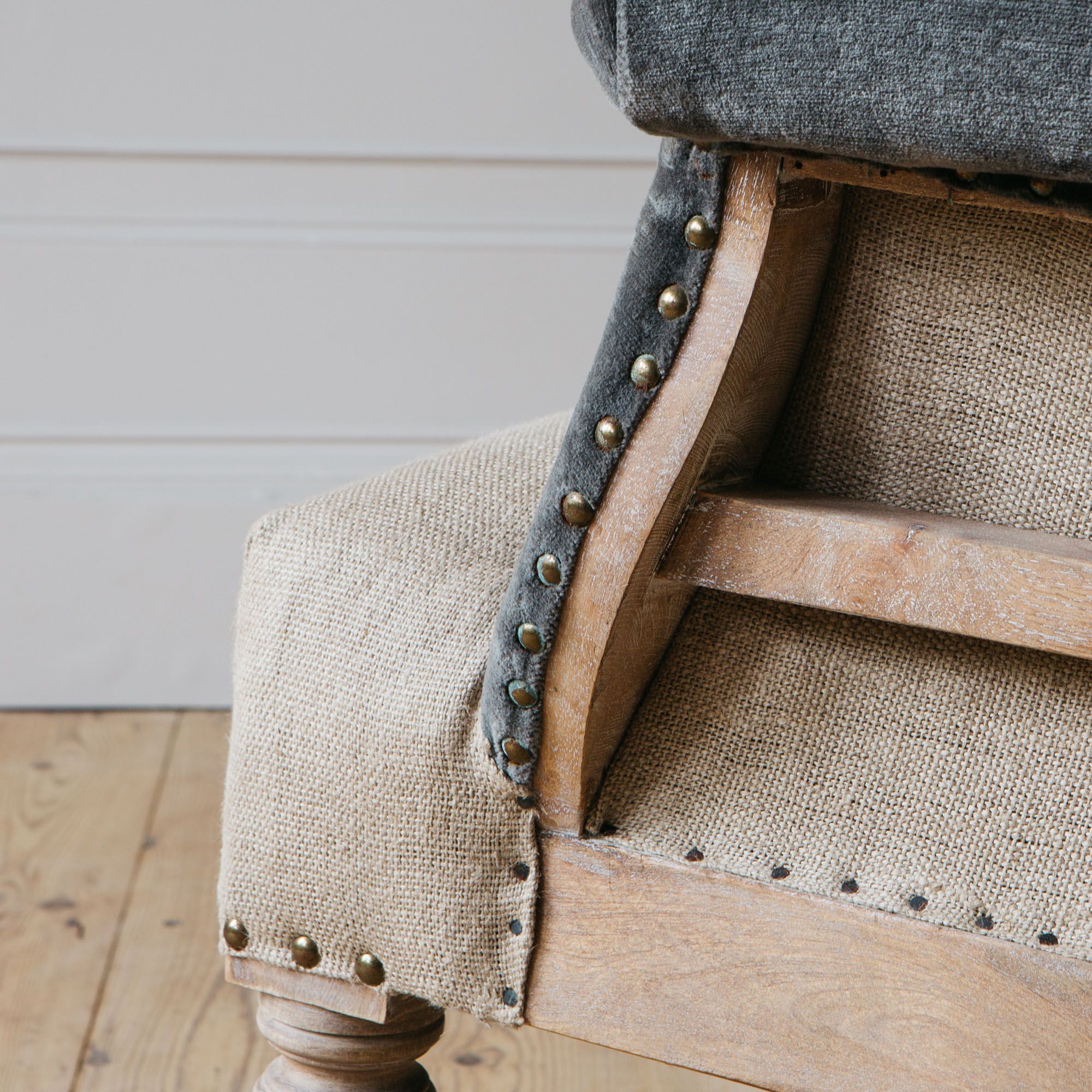 Stanley Deconstructed Grey Velvet & Linen Armchair