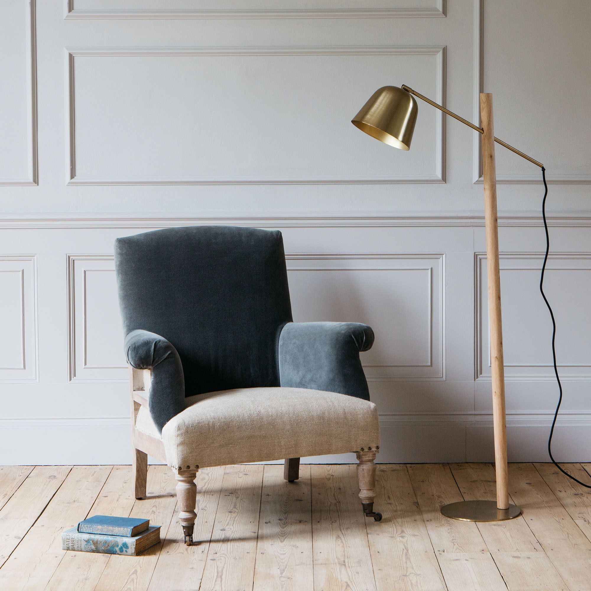 Stanley Deconstructed Grey Velvet & Linen Armchair