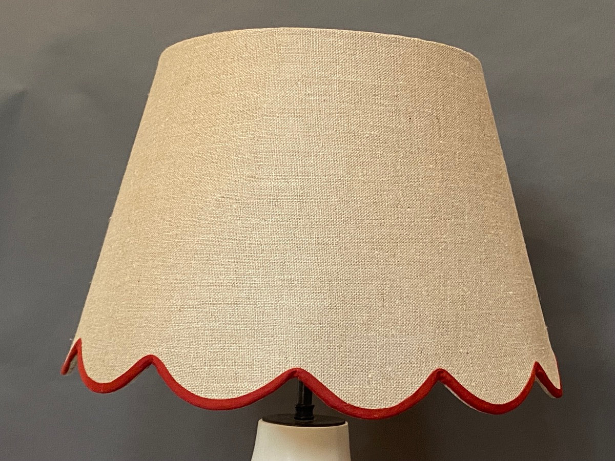 Red Linen Scallop Lampshade