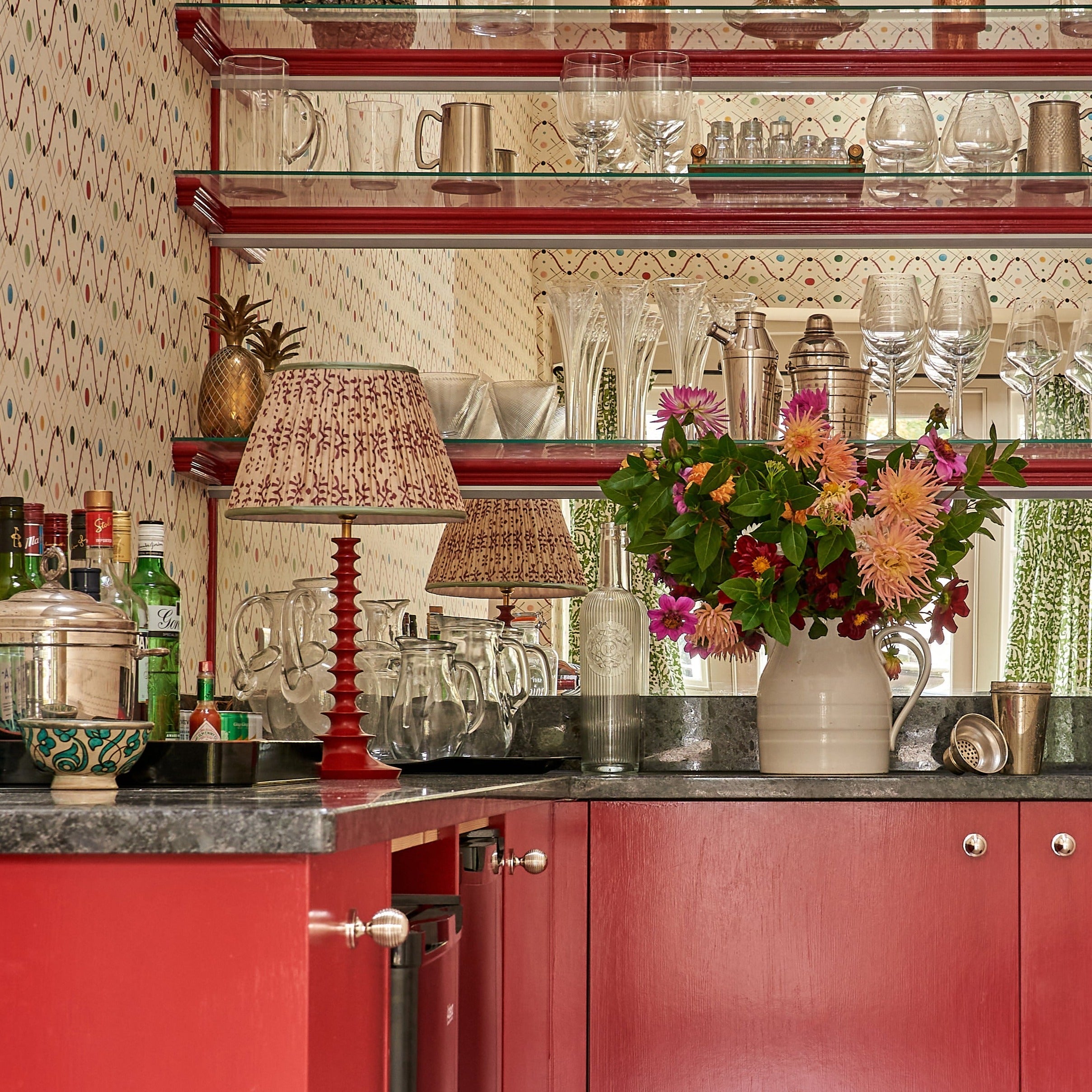 Red Tiered Lacquer Wooden Lamp Base