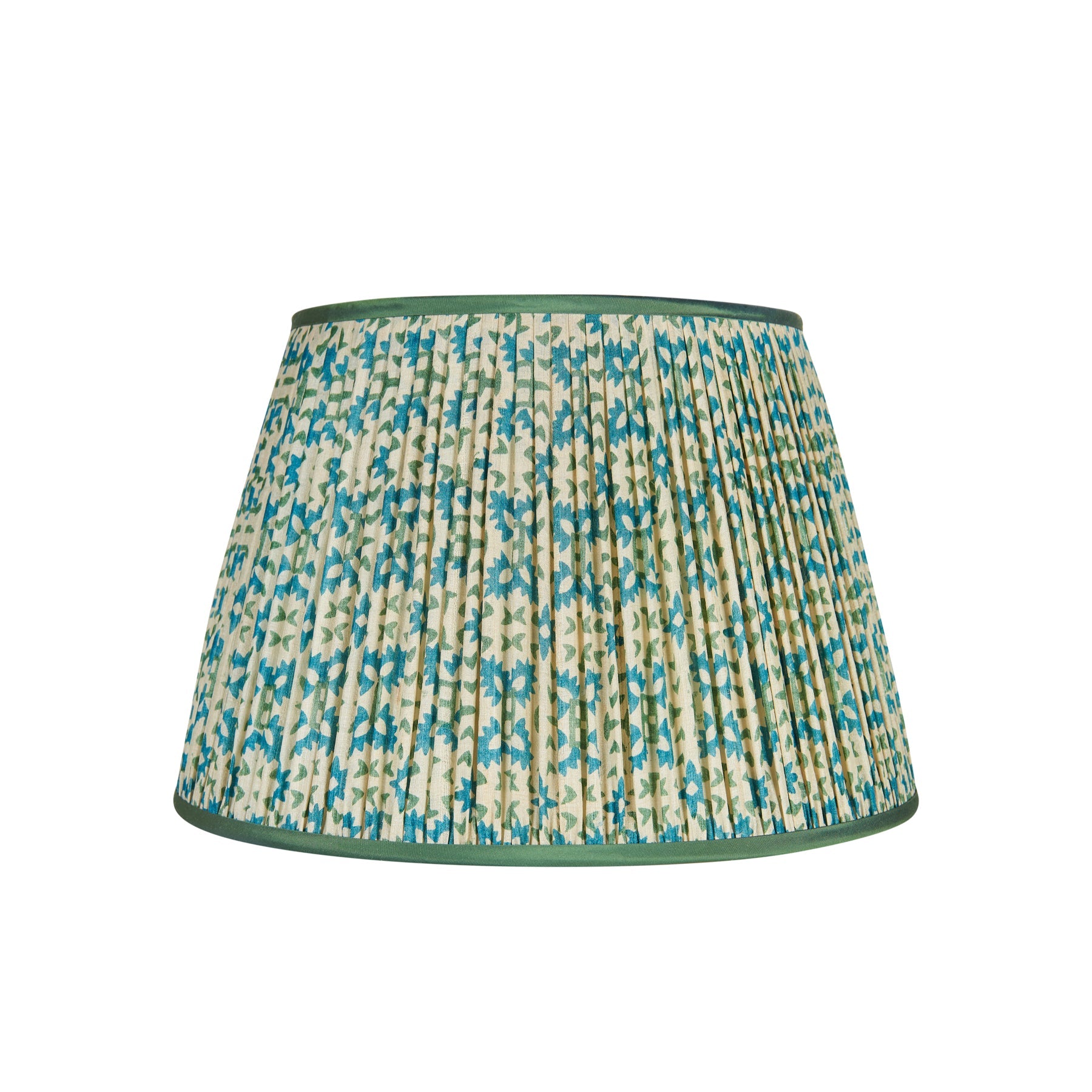 Green and Turquoise Chunky Flower Pleated Silk Lampshade with Green Trim