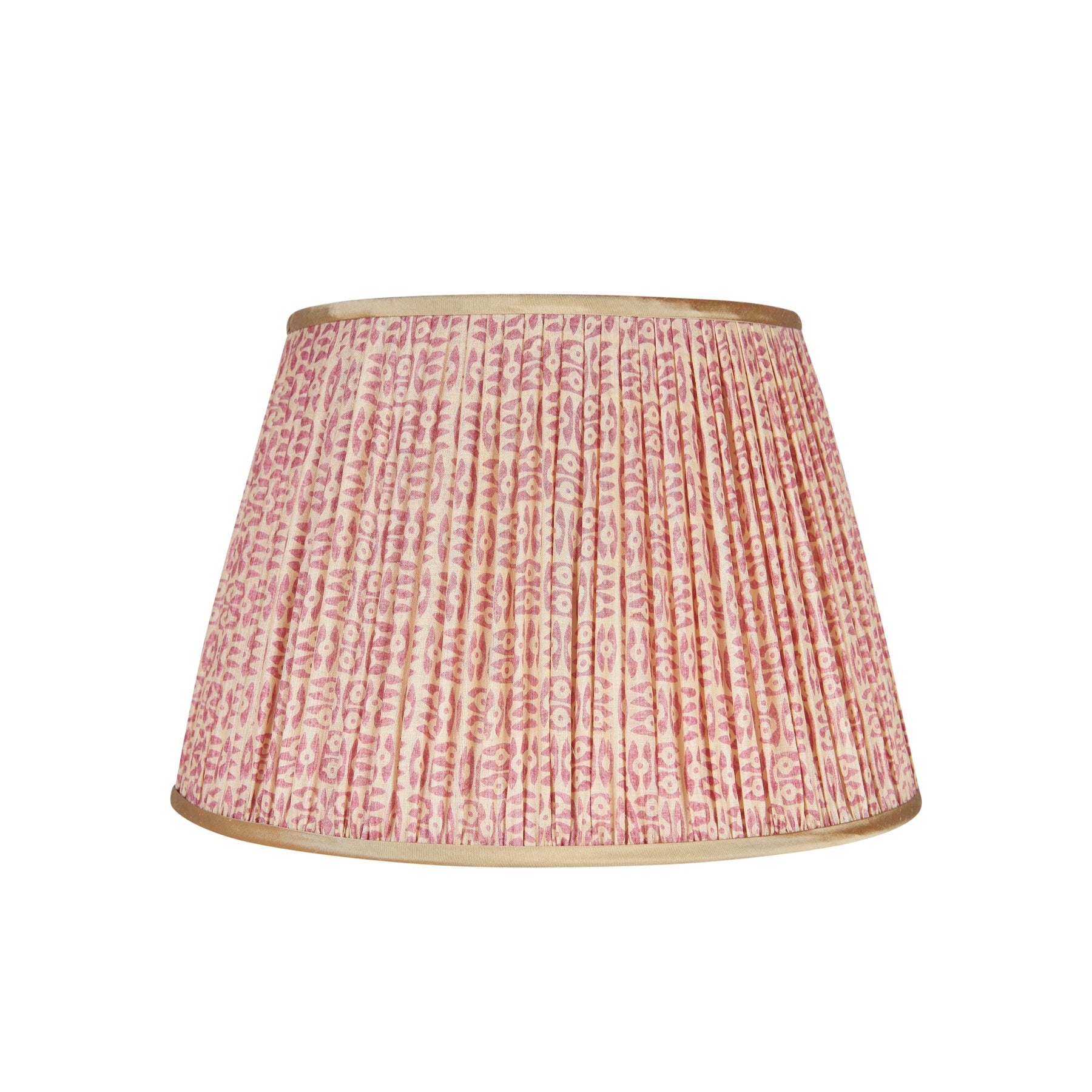 Pink and White Tribal Pleated Silk Lampshade with Gold Trim