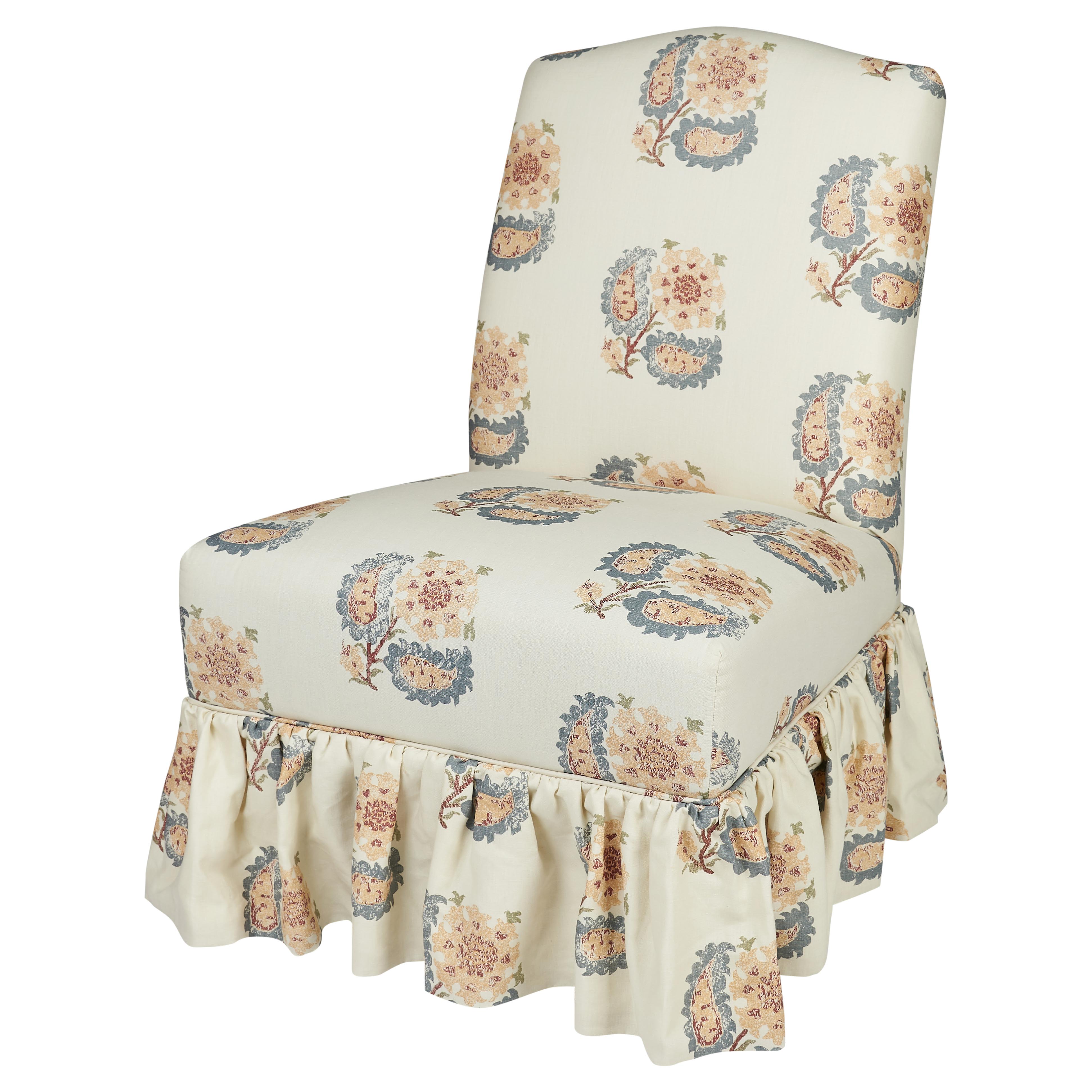 Slipper Chair in Helena Indigo with Loose Pleated Skirt