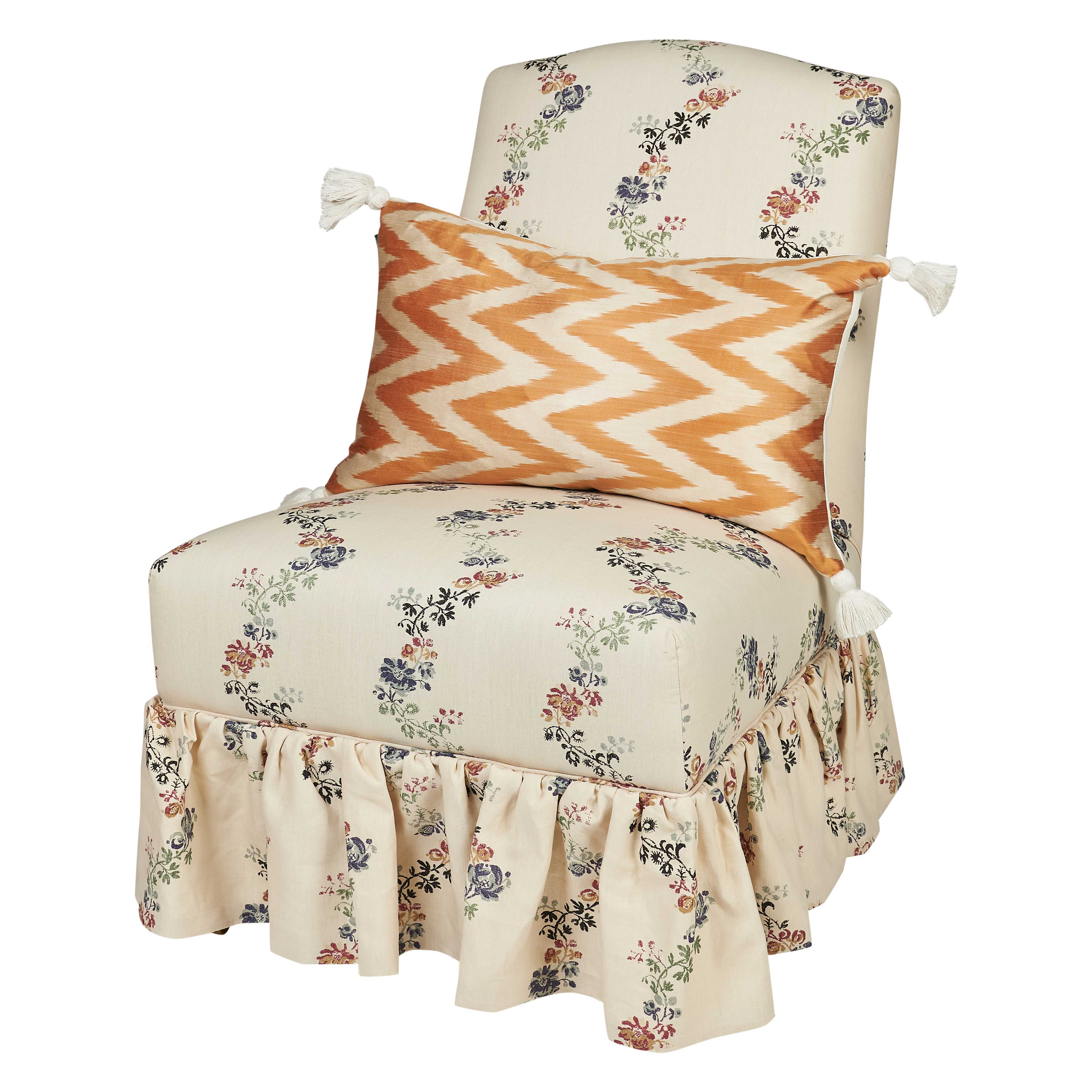 Slipper Chair in Vine Flower with Loose Pleated Skirt