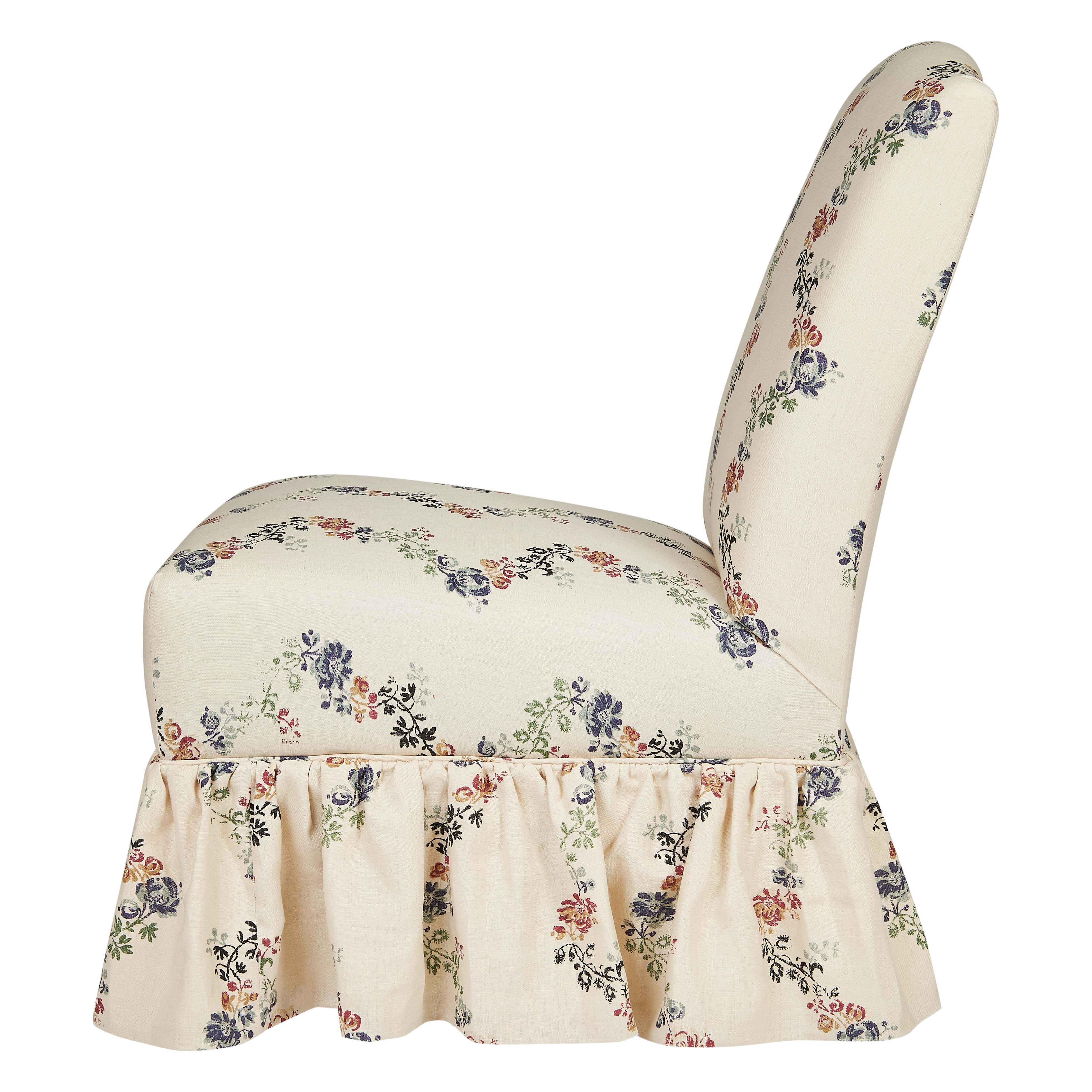 Slipper Chair in Vine Flower with Loose Pleated Skirt