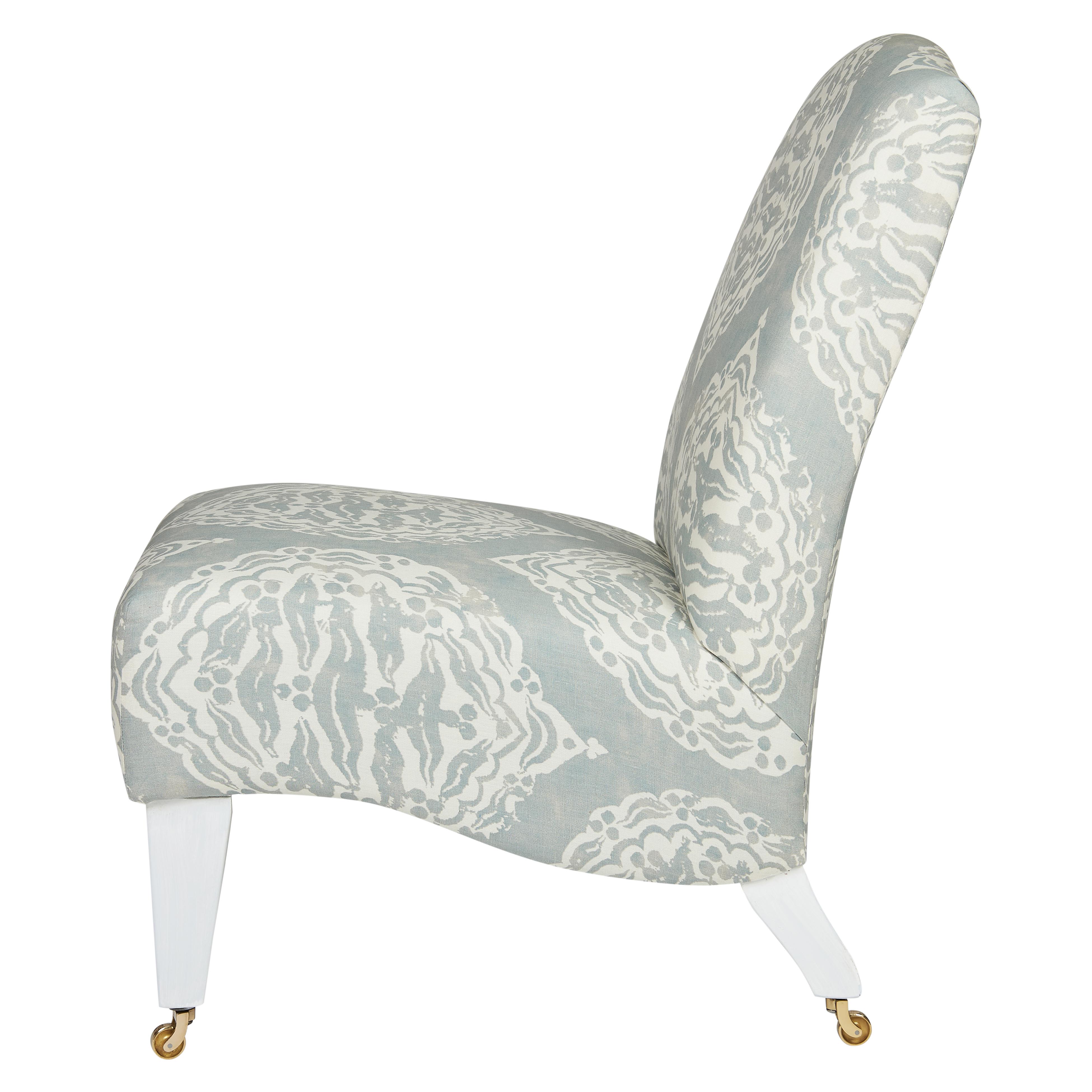Slipper Chair in Mander Duck Egg with Off-White Exposed Legs