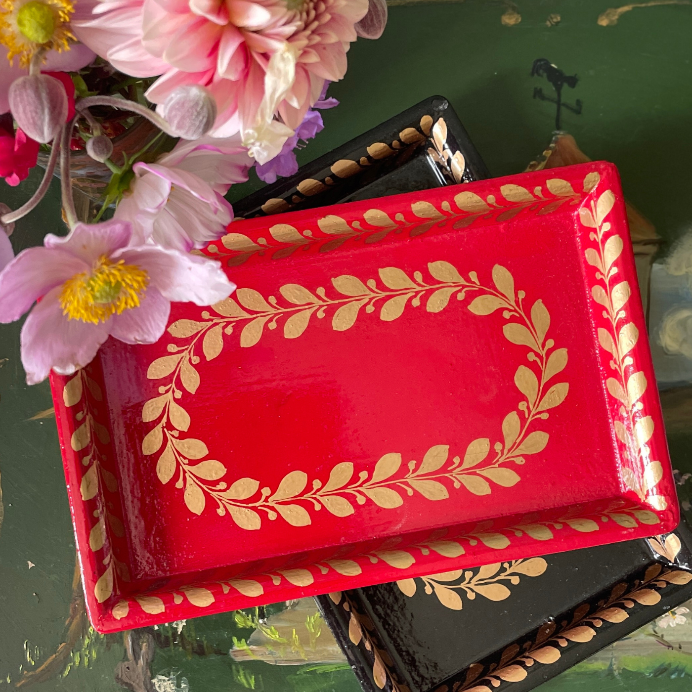 Red and Gold Painted Tray