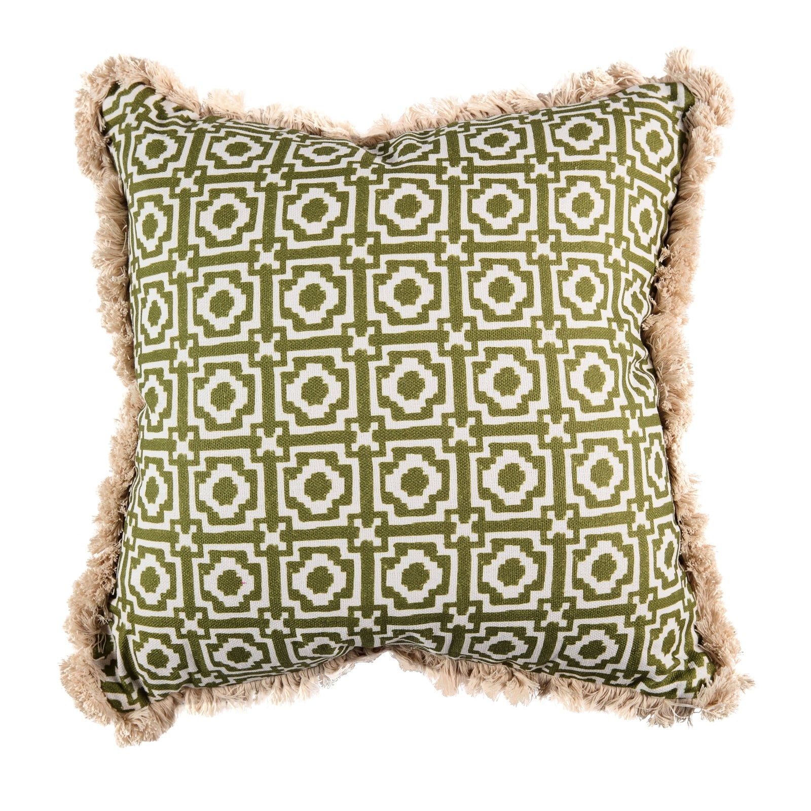 Alotablots cushion in Peridot with Peridot velvet back and cream fringe