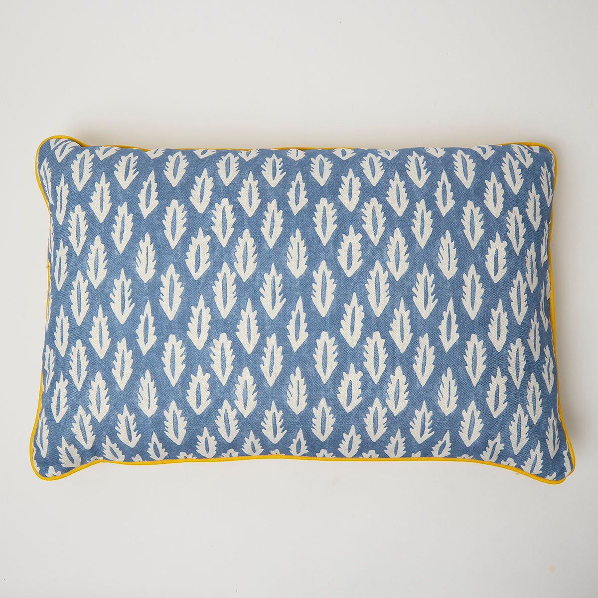 Piped Forest Blue Seed Mustard Cushion