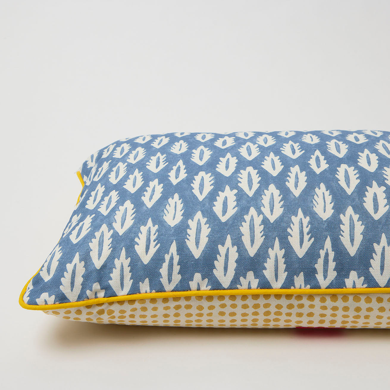 Piped Forest Blue Seed Mustard Cushion